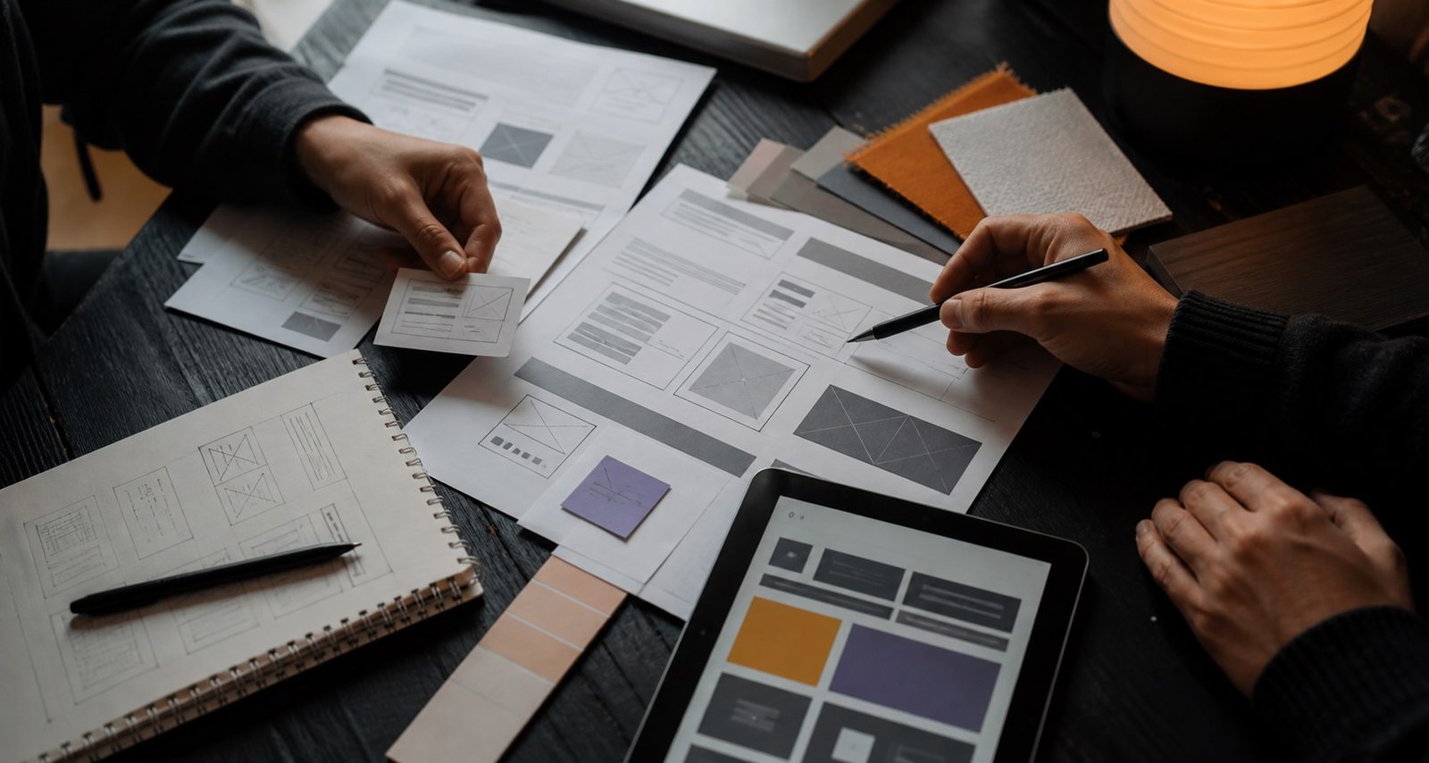 Zwei Kreative entwickeln gemeinsam Wireframes und ein digitales Designsystem